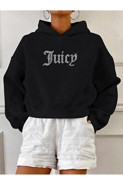 Bozz&Bozz Collection Релаксирана кройка, измита с камъни, сочна къса качулка, суитшърт, черна