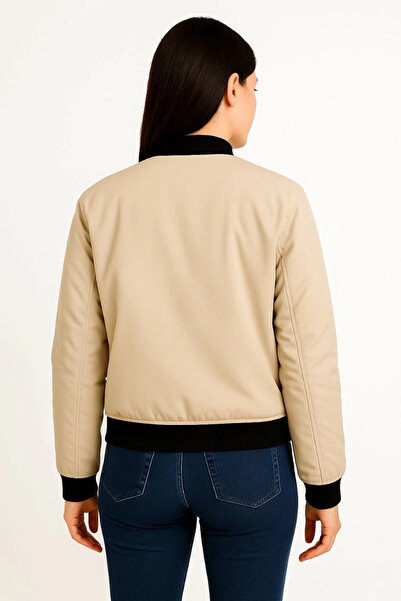 MODA Lined Zippered Bomber Coat Jacket - Beige -Collection
