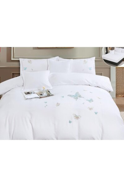PRO JAAD BUSINESS CONCEPT Lenjerie de pat, 2 persoane, 6 piese, Cearceaf cu elastic, Premium Soft Touch, culoare alb