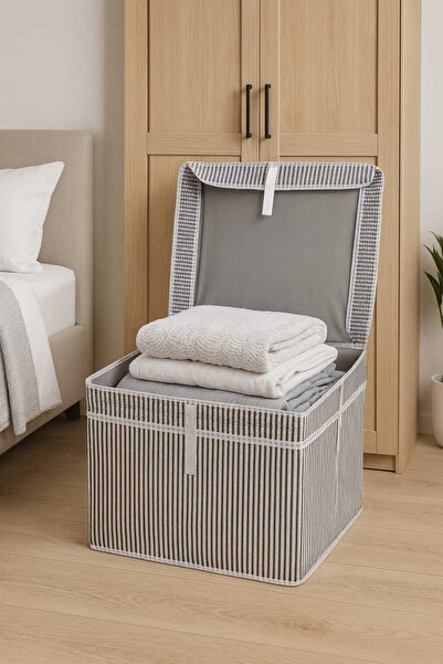 Nevvera Home Kartonlu Hurç 40x30x26 cm – Kapaklı Kumaş Saklama Kutusu