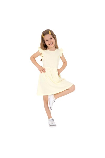 U.S. Polo Assn. Girls' Lemon Ruffle Sleeve Crew Neck Cotton Knitted Dress