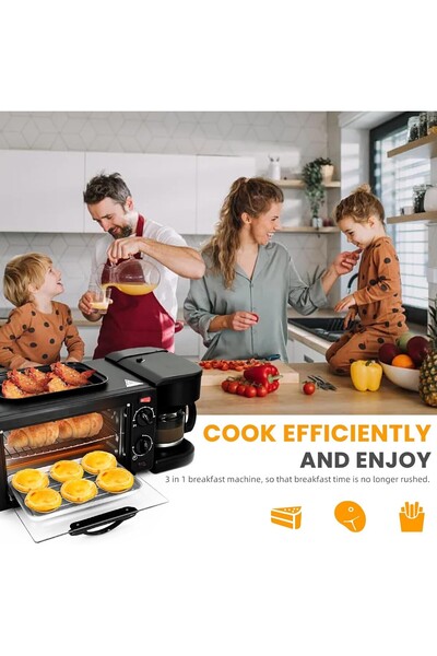 unbranded محطة إفطار 3 في 1 تتضمن ماكينة صنع القهوة وشواية غير لاصقة وفرن محمصة