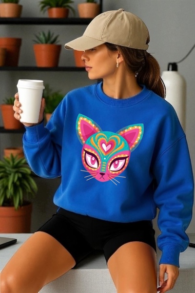 ArtYus Tricou unisex cu mânecă lungă Alien pisică Transfer cu imprimeu guler ...