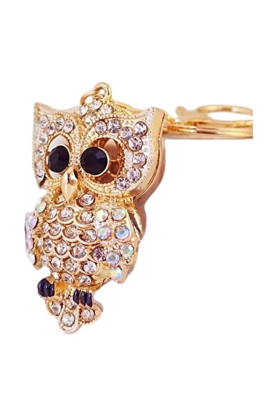The Casius. Keychain with Rhinestones in Owl Shape, White Color, theCasius