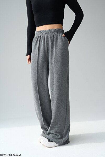 Butik Antrasit Selanik Kumaş Bol Paça Pantolon