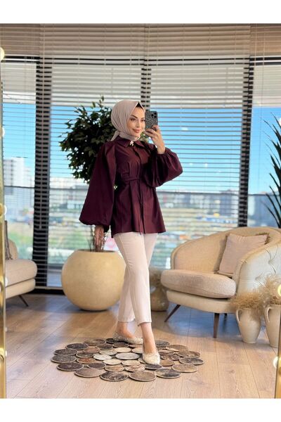 ALANURMODA Balloon Sleeve Belted Shirt