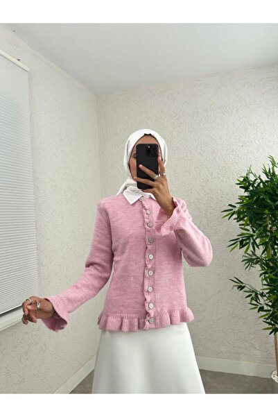 BisuModa Buttoned Knitwear Cardigan with Reverse Stitching Look