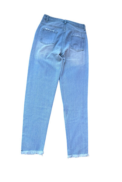 Blotch Girl's Pants Ice Blue Denim Jeans with Tassel Detail on the Leg and Ripped Detail