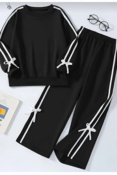 ÖYKÜ KİDS Girl's Double Stripe Ribbon Tracksuit Set