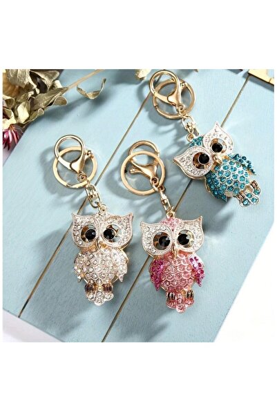 The Casius. Keychain with Rhinestones in Owl Shape, White Color, theCasius