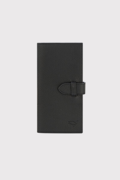 LUCCACCI محفظة ألبرت للجنسين من الجلد الطبيعي باللون الأسود مع حجرة للهاتف
