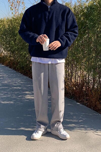 GHASSY CO. Men's Ultra Heat Plush Sherpa Oversize Half Metal Zipper Elastic Adjustable Fleece Sweatshirt