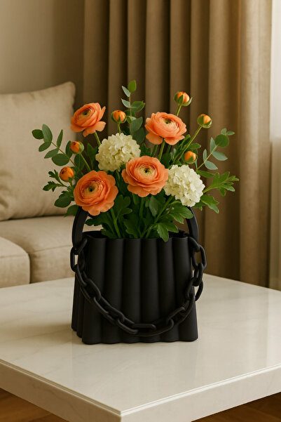 3D Stuff Dekoratif Çanta Zincir Detaylı Modern Masa Üstü Dekor Vazo Salon Ofi...