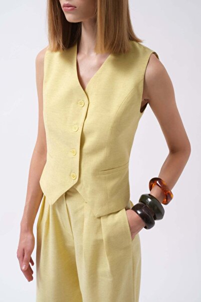 Maxi modena Flato Buttoned Yellow Vest with Pockets - L