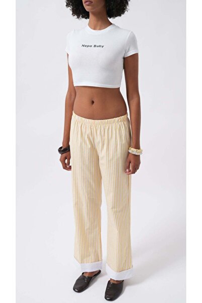 Maxi modena Striped Yellow Trousers with Stripe Detail on the Legs - 38