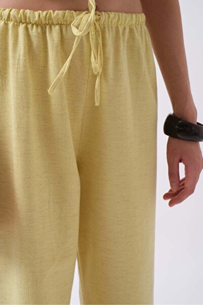 Maxi modena Linen Yellow Trousers with Tie Waist - 36