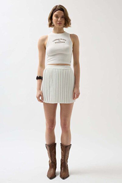 Maxi modena Pleated Ecru Knit Skirt