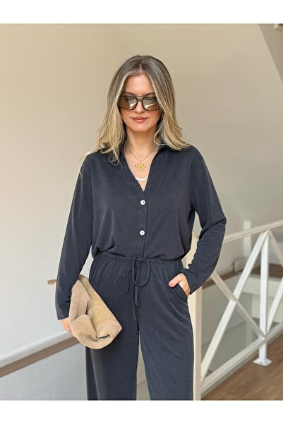 2she طقم قميص وبنطلون من ماركة أصلية - لون أنثراسيت