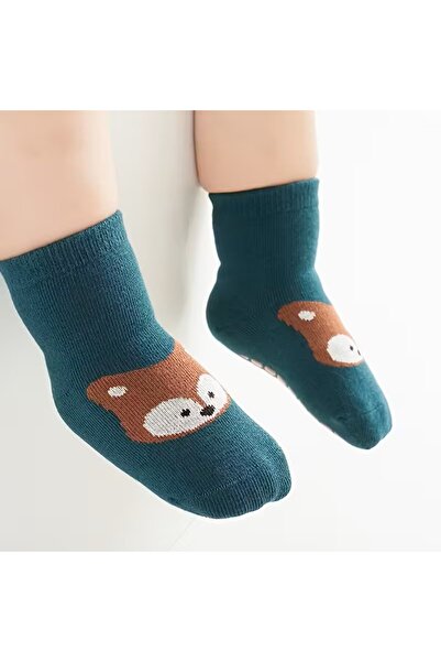 Rediquis 1 Çift Unisex Çocuk Ayıcık Desenli Kaymaz Zemin Çorapları - Yumuşak, Nefes Alabilir Bebek Çorabı