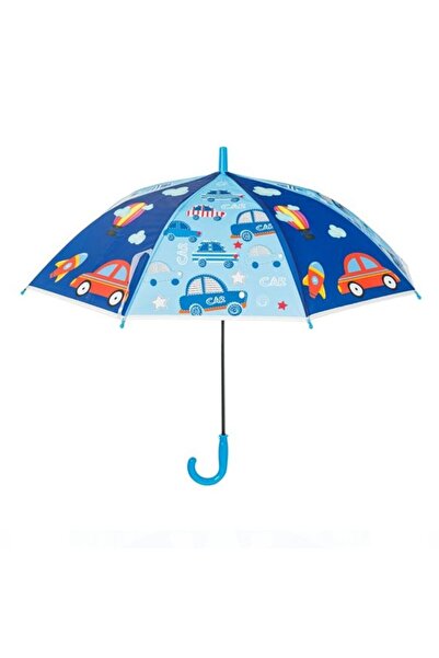 OEM Ciel Blue Manual Cane Rain Umbrella with Cars for Children 66cm Cane Handle