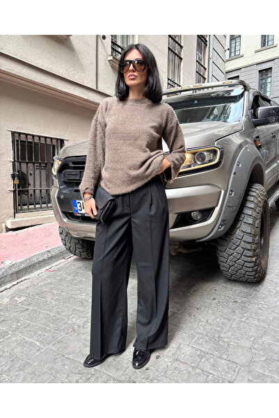 deqfashion Women's Mink Crew Neck Bearded Soft Knitwear Sweater