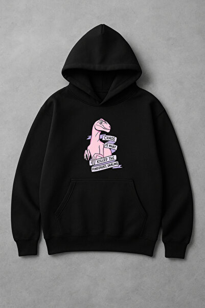 LORVEX سويت شيرت كبير الحجم بطباعة رقمية على شكل ديناصور وردي