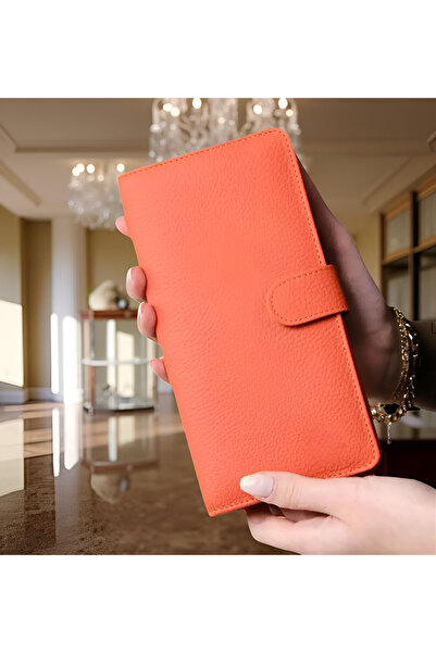 MODA محفظة جلد طبيعي برتقالية للجنسين – 10 فتحات للبطاقات، ومقصورة بطاقات شفا...