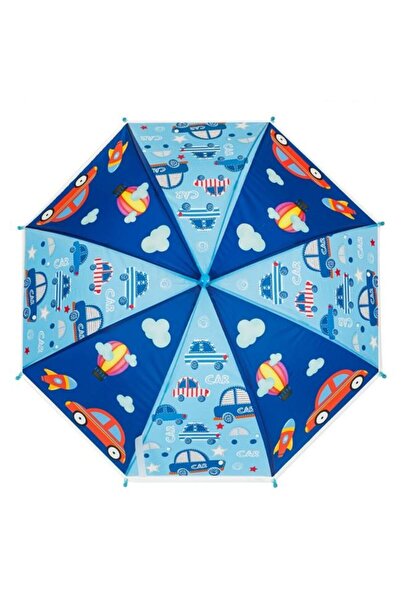 OEM Ciel Blue Manual Cane Rain Umbrella with Cars for Children 66cm Cane Handle