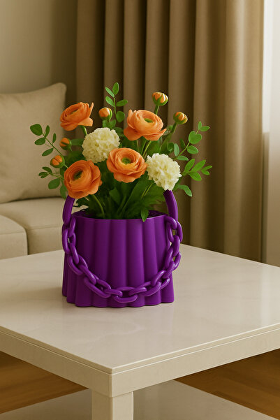 3D Stuff Dekoratif Çanta Zincir Detaylı Modern Masa Üstü Dekor Vazo Salon Ofi...