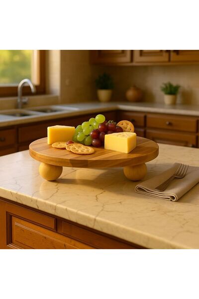 ENYAZA(2024) Bambu Top Ayaklı Sunumluk 25x25 cm – Şık Pasta & Tatlı Kahvaltı Servis Tabağı