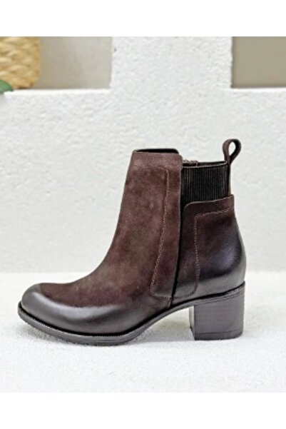 Venüs 25030301K Hakiki Deri Nubuk Kalın Topuklu Günlük Şık Bot