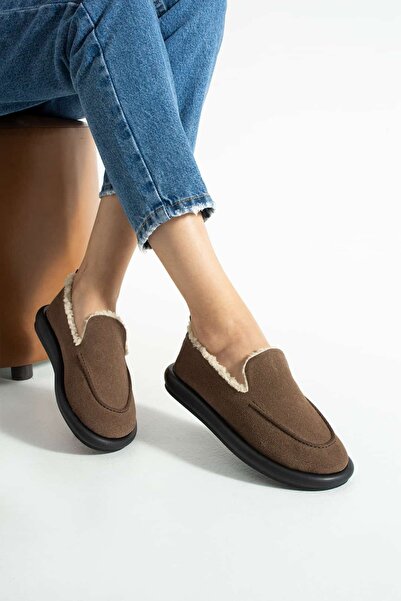 diclepolat Kadın Süet Loafer Makosen Günlük Ayakkabı Tornus Kahve