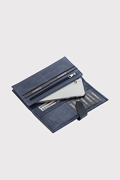 LUCCACCI Crazy Navy Blue Unisex Wallet with Genuine Leather RFID Blocking Phone Compartment