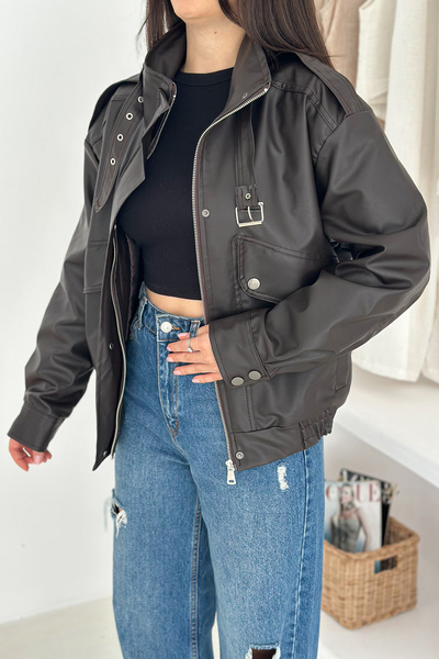 Noa Noa Γυναικείο δερμάτινο μπουφάν με επένδυση – Ισχυρό & Αστικό Στυλ