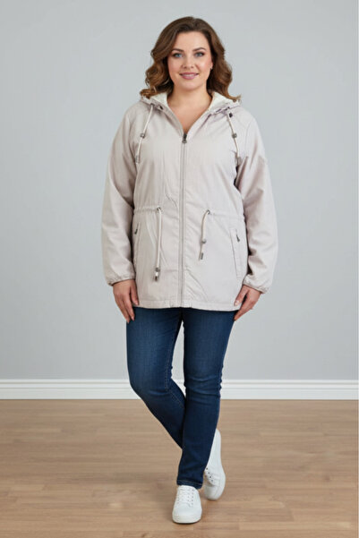 embody Ladies' jacket large size with detachable hood, butter white zip pockets 8024-2