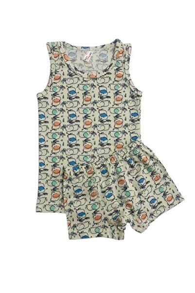 elmas kids Boy's Cotton Gray Elephant Patterned Undershirt Boxer Set