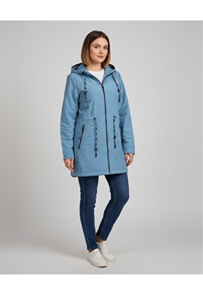 embody Jachetă de damă cu glugă detașabilă, buzunare, închidere cu fermoar, albastră 8000-4