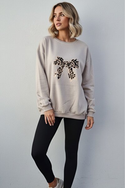 blackbonds baskılı bisiklet yaka kadın basic sweatshirt