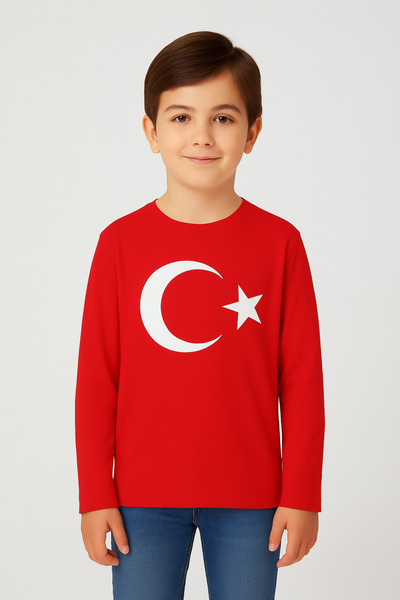 ESİLA KİDS Çocuk Tişört Atatürk ve Türk Bayrağı Baskılı Kırmızı Beyaz Kısa & ...