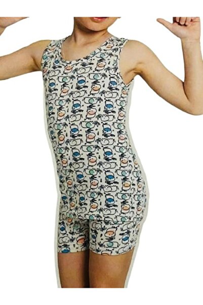 elmas kids Boy's Cotton Gray Elephant Patterned Undershirt Boxer Set