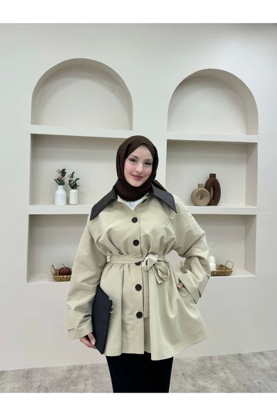 lurex moda Leather Collar Trench Coat