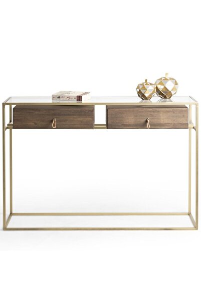 SHOWDEKO Lima Vol1 Eskitme Pirinç Metal İki Çekmeceli Antre Dresuar Konsol