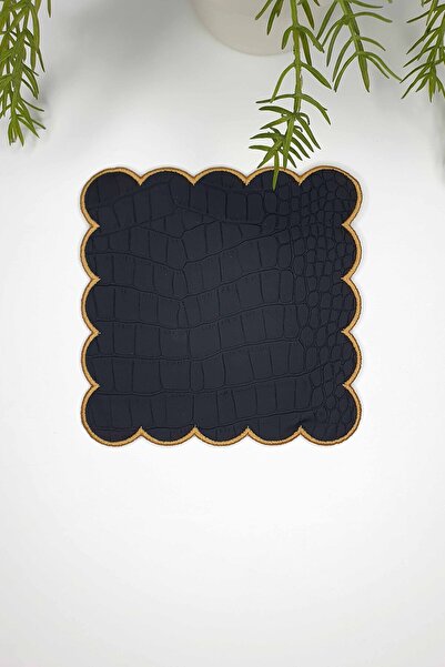 decofav Crna mat imitacija krokodilove kože Koža tkanina Vezena koktel salvet...