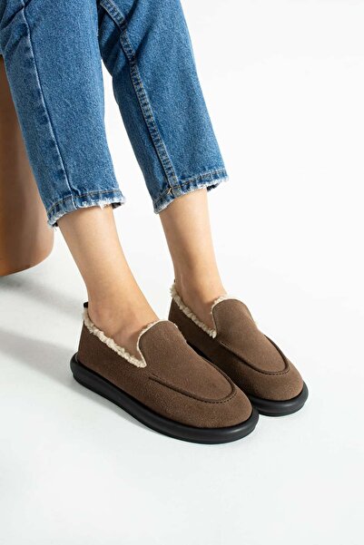 diclepolat Kadın Süet Loafer Makosen Günlük Ayakkabı Tornus Kahve