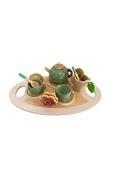 OEM Set cu ceainic si cesti din lemn, joc de rol Montessori cu diferite accesorii, Afternoon tea