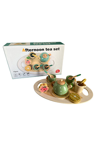 OEM Set cu ceainic si cesti din lemn, joc de rol Montessori cu diferite accesorii, Afternoon tea