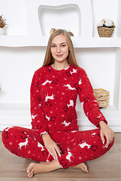 embody Women's cocolino pyjamas, Christmas reindeer print, red 15