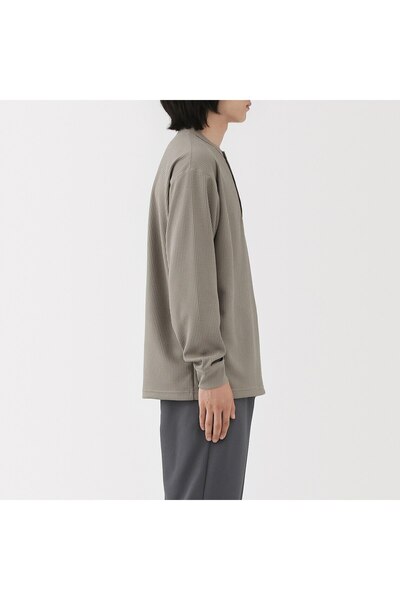 Muji Uv Protection Quick Dry Waffle Henley Neck Long Sleeve T-Shirt