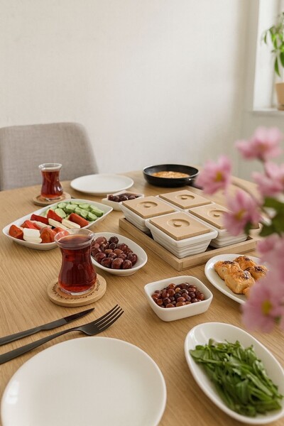 Evim Sepette 25 Parça Ahşap Tepsili Çerezlik + Kahve Fincan Takımı