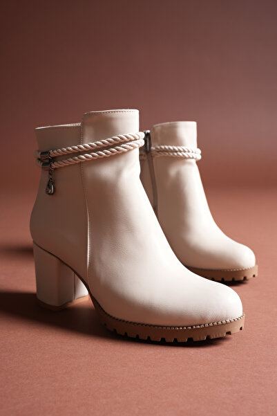 mudemsu Elen Kadın Toka & Halat Detaylı Günlük Ve Özel Günler İçin Kalın Topuklu Bot Çizme